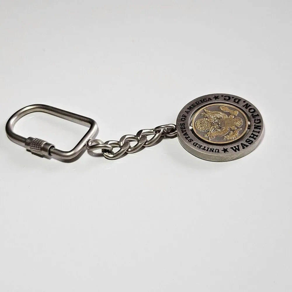 Vintage United States Washington DC Silver Tone Metal Spinner Keychain